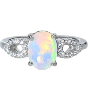 Natural 9X7 MM Ethiopian Welo Cut Opal Gemstone 925 Sterling Silver October Birthstone Wedding Jewelry Engagement Ring Gift For Her (Rose Gold Rhodium Plated Silver, 7.5)