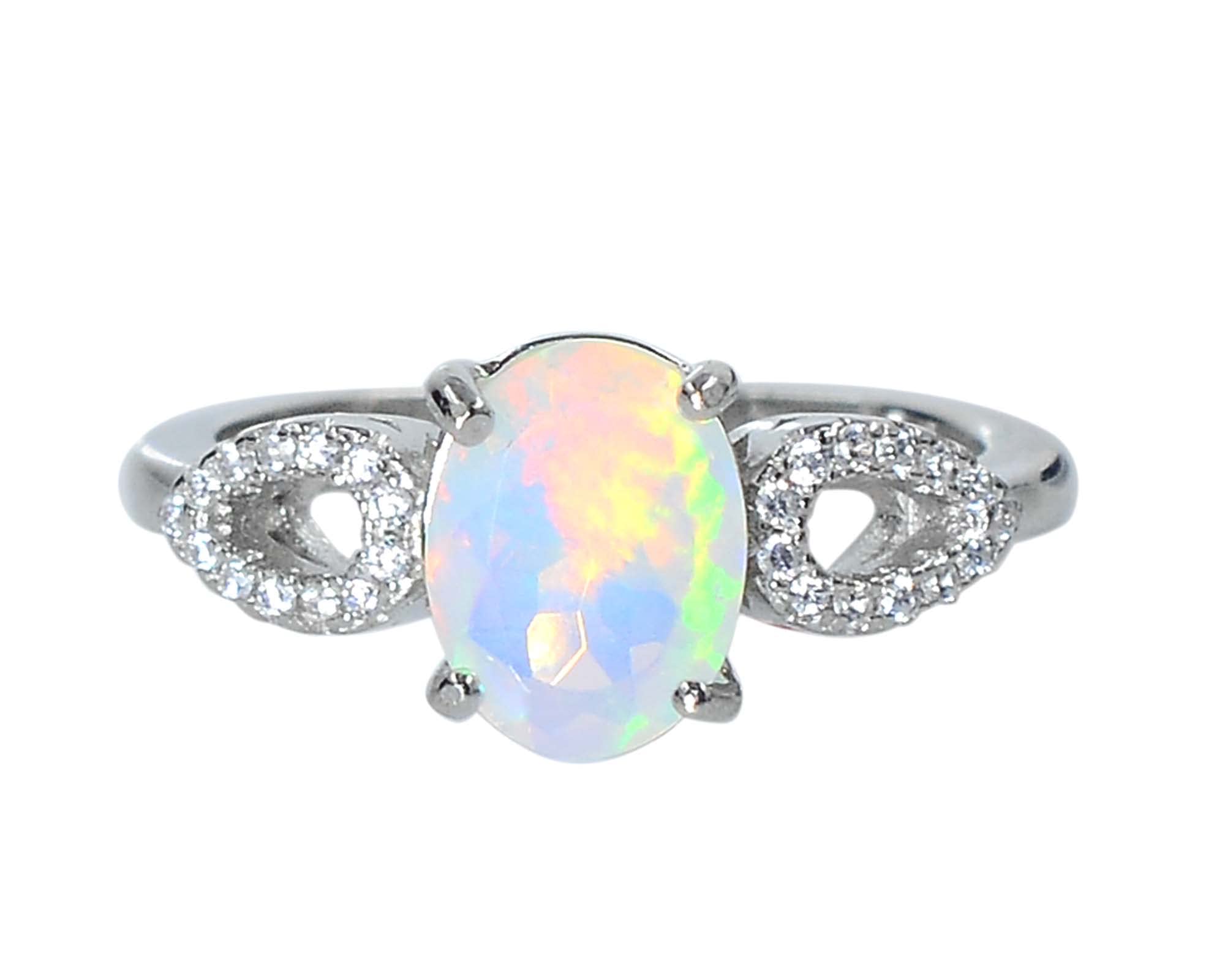 Natural 9X7 MM Ethiopian Welo Cut Opal Gemstone 925 Sterling Silver October Birthstone Wedding Jewelry Engagement Ring Gift For Her (Rose Gold Rhodium Plated Silver, 7.5)