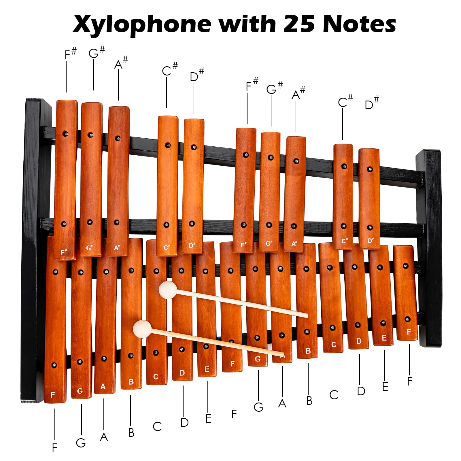 Giantex 25 Notes Xylophone Glockenspiel, Wooden Percussion Instrument with 2 Mallets and Carrying Bag, Suitable for Beginner Kids School Band Music Teaching Party