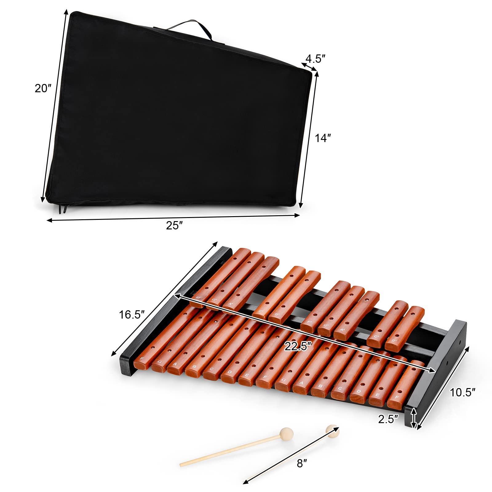 Giantex 25 Notes Xylophone Glockenspiel, Wooden Percussion Instrument with 2 Mallets and Carrying Bag, Suitable for Beginner Kids School Band Music Teaching Party