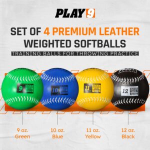 Play 9 Weighted Softballs for Pitching (Leather Set of 4) Size of Softballs