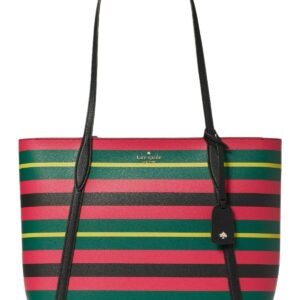 Kate Spade Cara Large Top Zip Tote Wrapping Paper Stripe Pink Black Multi