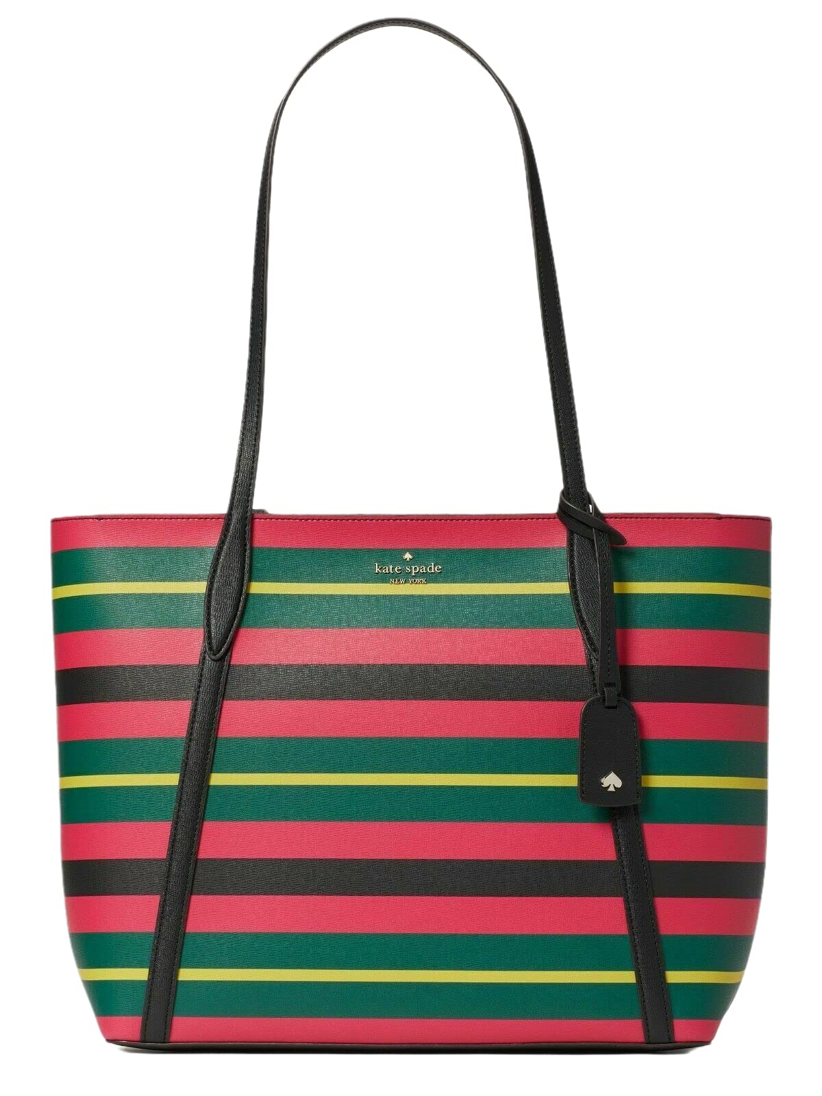 Kate Spade Cara Large Top Zip Tote Wrapping Paper Stripe Pink Black Multi