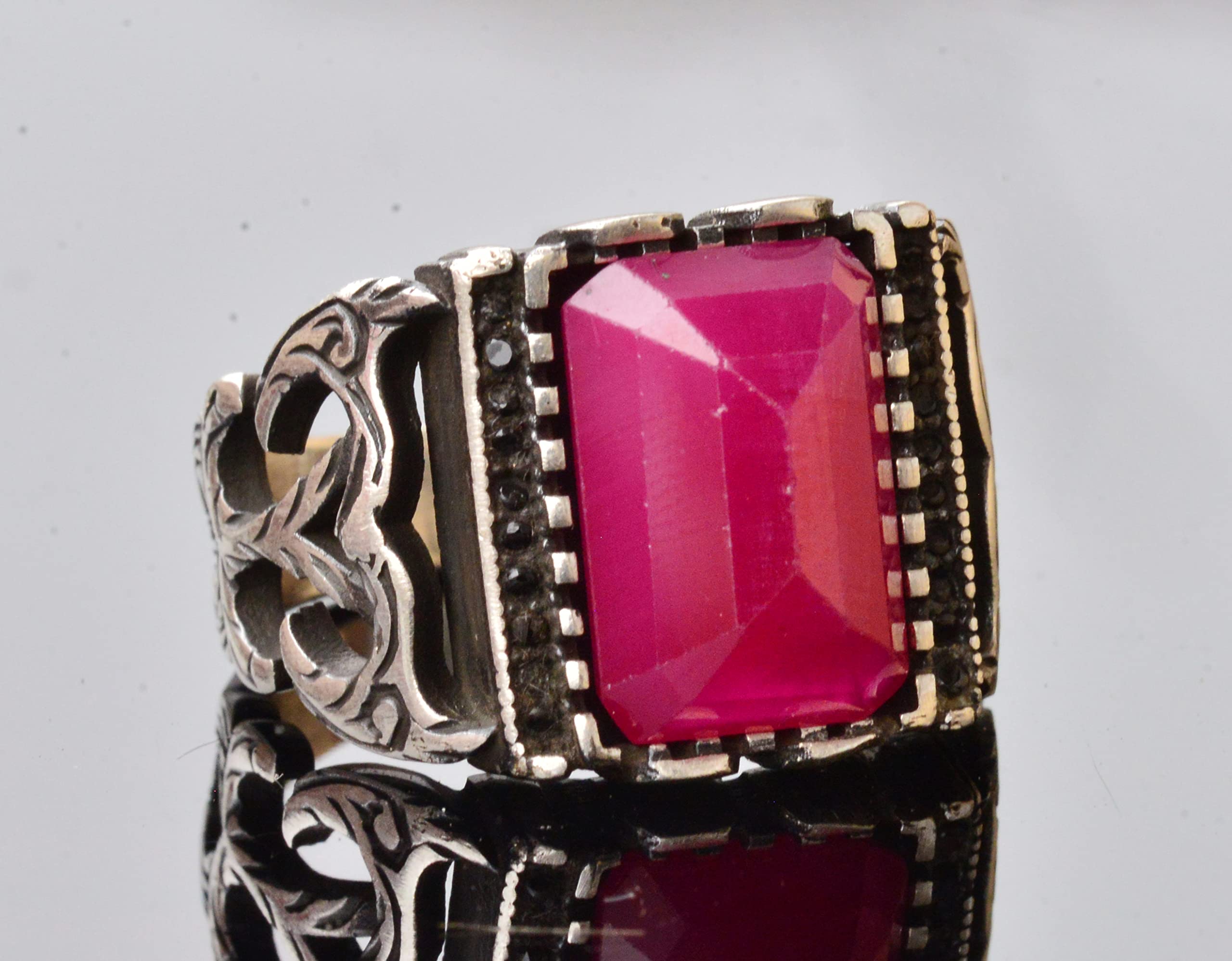 Real Genuine Ruby Gemstone Ring, 11.55 Carat, Sterling Silver Ring, Silver Ring Gemstone Band