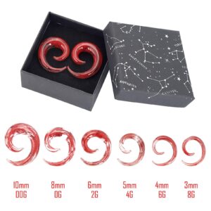 JOYTOYOU Ear Tapers Glass Ear Plugs Ear Gauges Spiral Snail Twist Stretching Stretcher Expander Handmade Hanger Gauges Piercing Jewelry Set 4G 5MM, Red