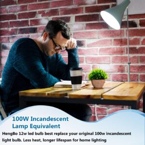 A19 LED Light Bulbs 100 Watt Equivalent, HengBo 6500K Daylight White Light Bulb, 12W 1200 Lumens, Non-Dimmable, E26 Standard Medium Base Super Bright Lamp for Bathroom Home Lighting (Pack of 4)