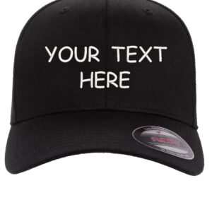 Custom Flex Fit Hat - Add Your Own Text Embroidered - Fitted Hat (L/XL, Black)