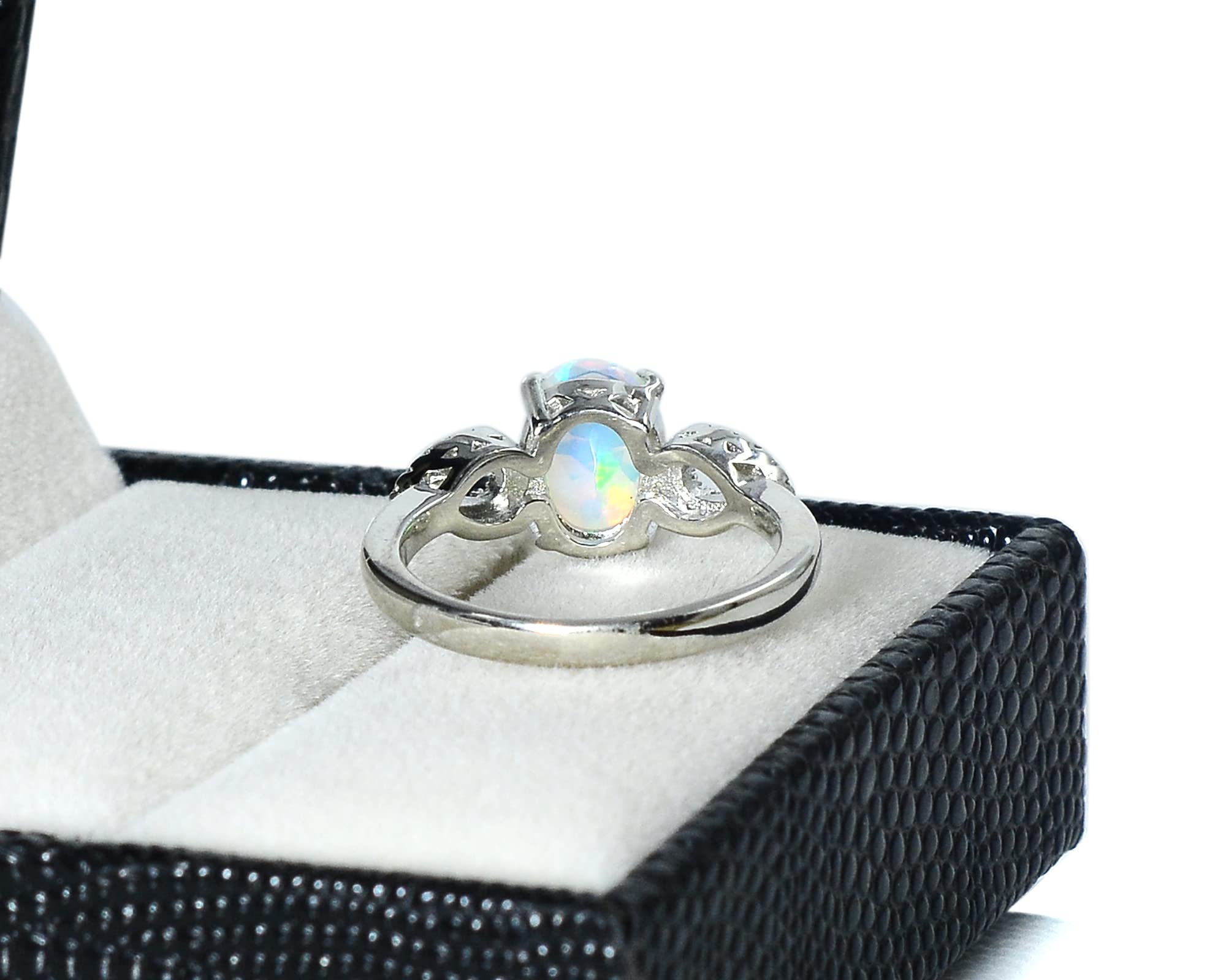 Natural 9X7 MM Ethiopian Welo Cut Opal Gemstone 925 Sterling Silver October Birthstone Wedding Jewelry Engagement Ring Gift For Her (Rose Gold Rhodium Plated Silver, 7.5)