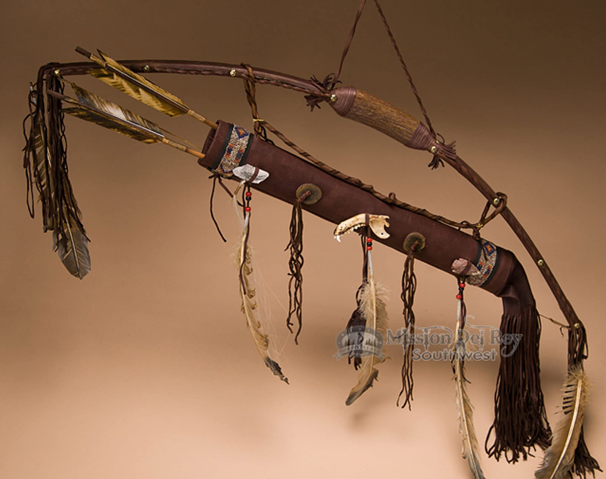 Mission Del Rey Decorative Native American Antler Bow & Deer Skin Quiver Wall Hanging -Navajo