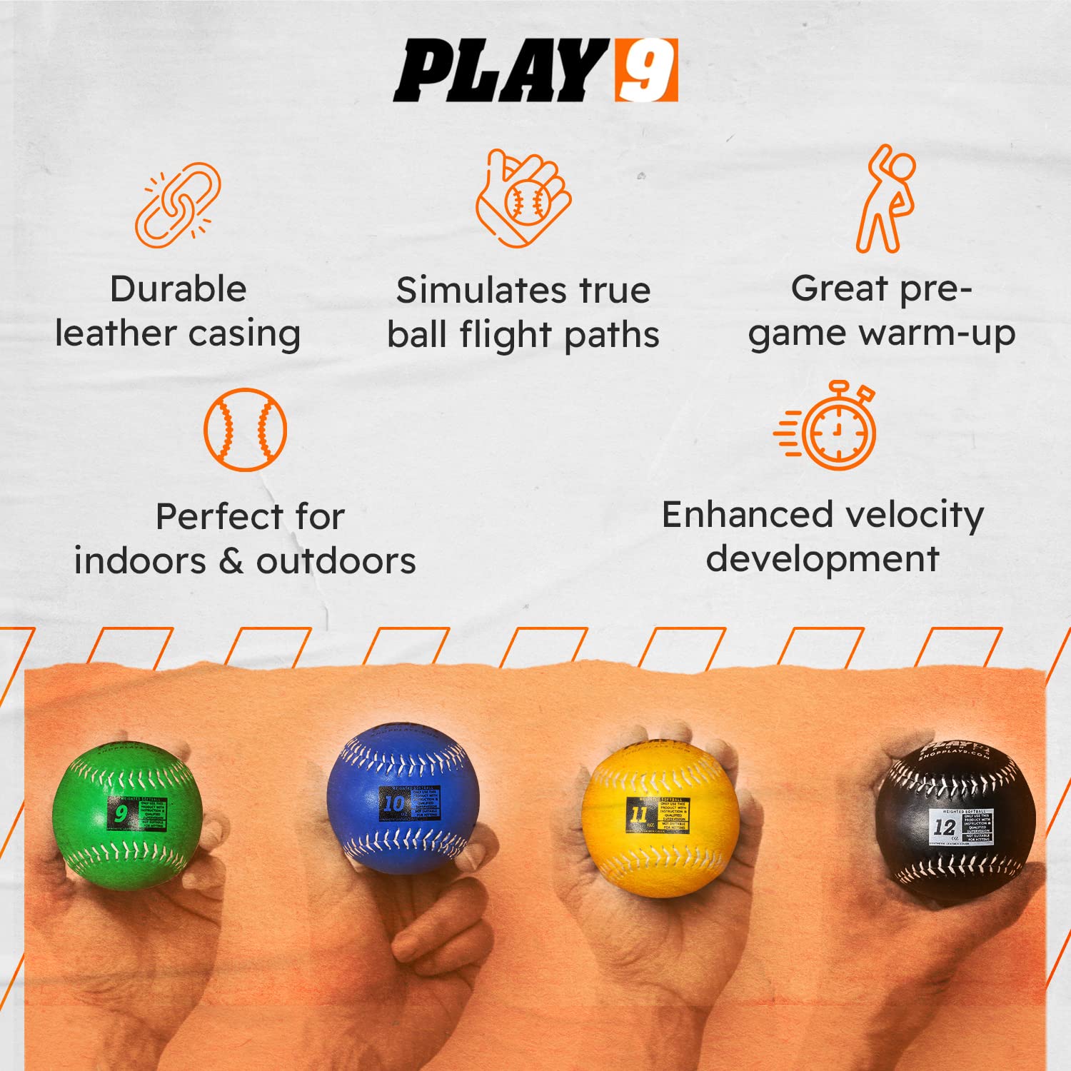 Play 9 Weighted Softballs for Pitching (Leather Set of 4) Size of Softballs