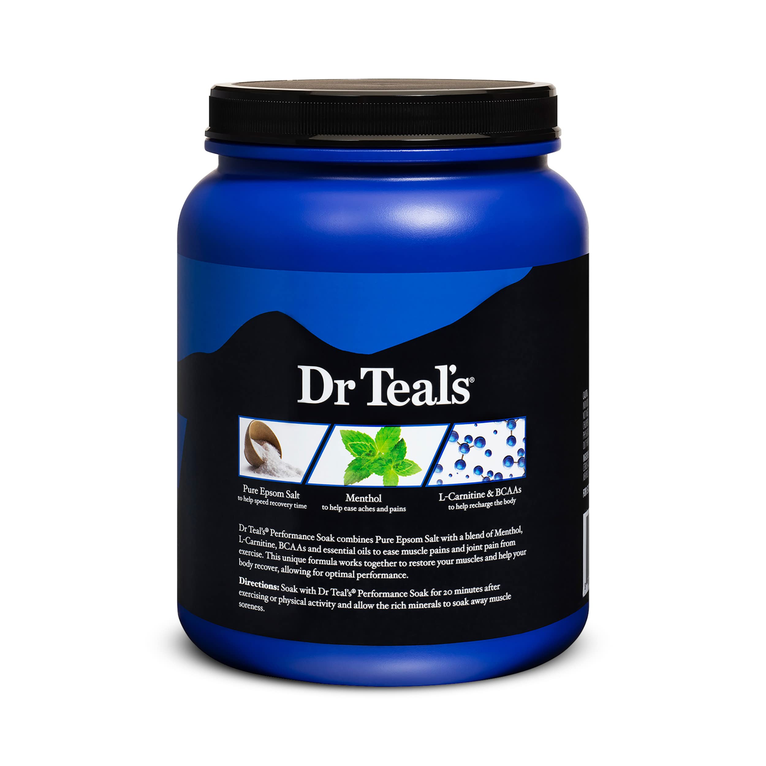 Dr Teal's Pure Epsom Salt, Performance Soak with Menthol, L-Carnitine, & BCAAs, 4 lbs (Packaging May Vary)