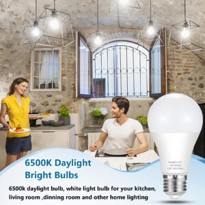 A19 LED Light Bulbs 100 Watt Equivalent, HengBo 6500K Daylight White Light Bulb, 12W 1200 Lumens, Non-Dimmable, E26 Standard Medium Base Super Bright Lamp for Bathroom Home Lighting (Pack of 4)