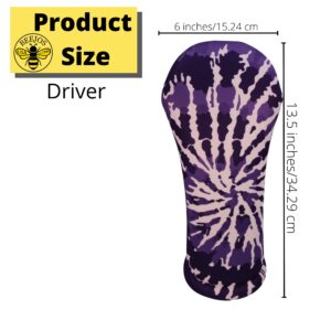 Tie Dye Collection Golf Club Headcovers 3 Separate Sizes Driver Fairway Hybrid All Sold Separately Handmade in USA by BeeJos (Purple, Driver)