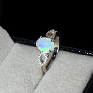 Natural 9X7 MM Ethiopian Welo Cut Opal Gemstone 925 Sterling Silver October Birthstone Wedding Jewelry Engagement Ring Gift For Her (Rose Gold Rhodium Plated Silver, 7.5)