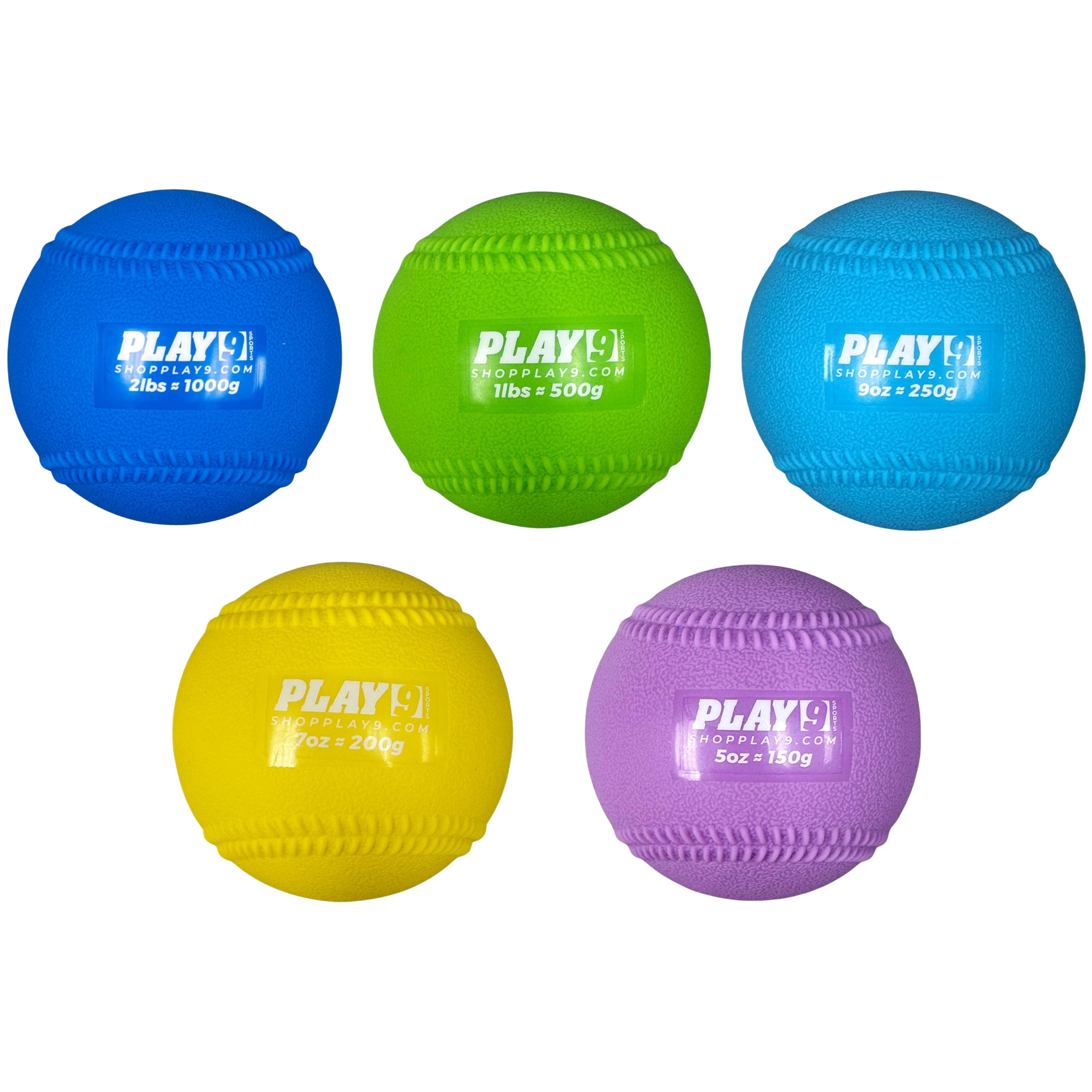 SHOP PLAY 9 Set of 5 Plyoball Weighted Ball Set for Throwing and Pitching Training - Heavy Mini Training Balls for Baseball - Builds Speed, Strength, & Muscle Memory