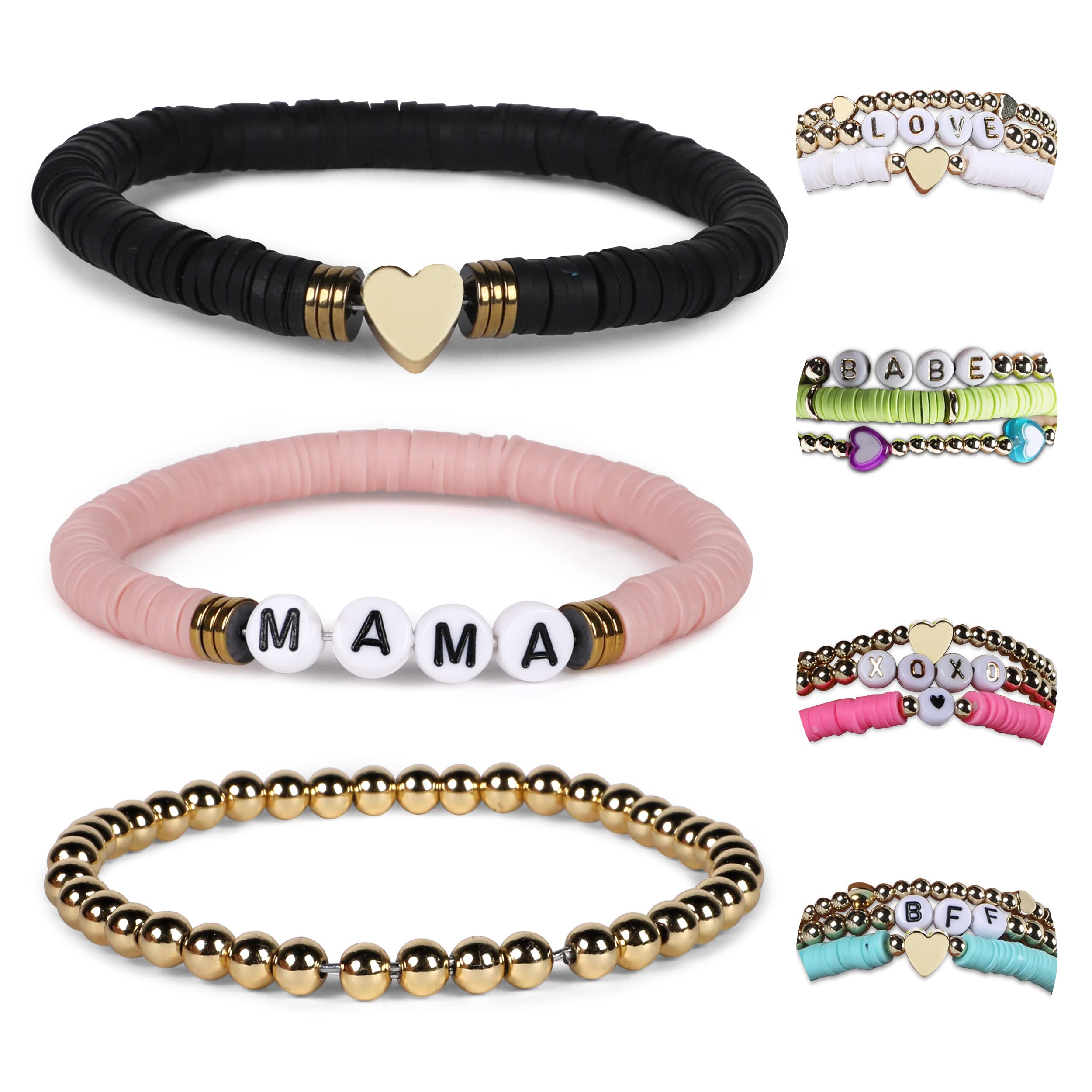 SHAKLAK Love Sadie Pack of 3 Trendy Bracelets - Universal Size Handmade Colorful Bracelets, Stackable and Layer-able, Mix and Match Summer Bracelets, MAMA Collection