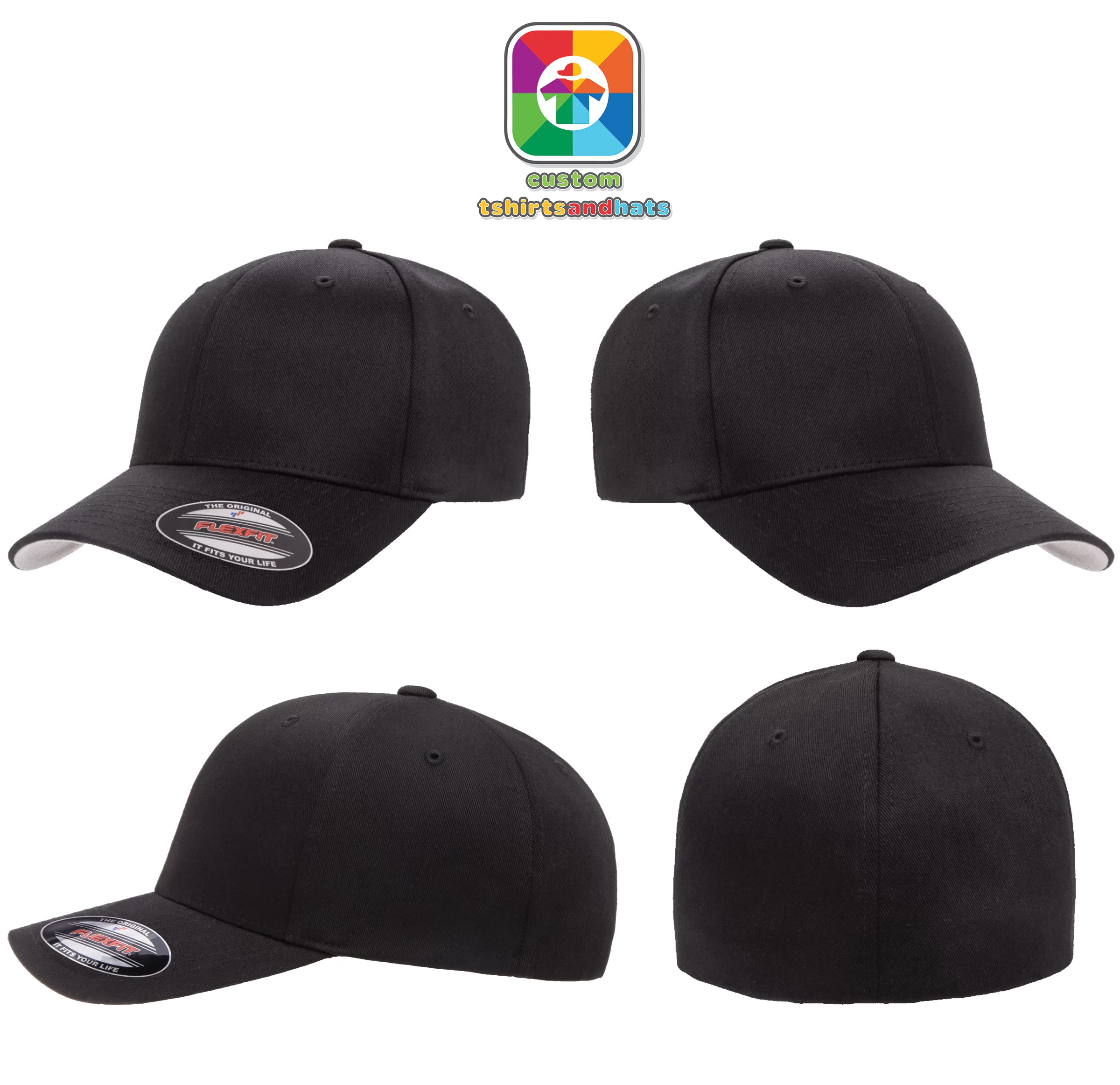 Custom Flex Fit Hat - Add Your Own Text Embroidered - Fitted Hat (L/XL, Black)