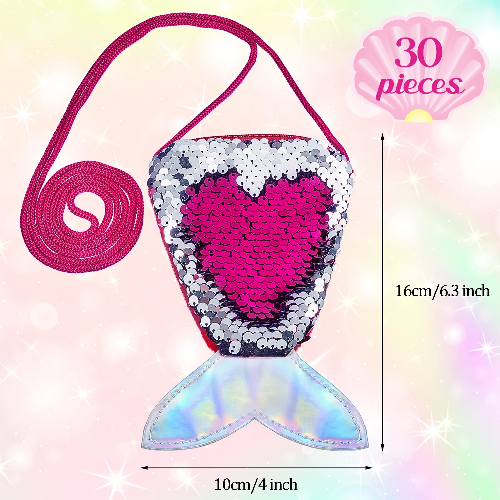 30 Pcs Mermaid Tail Coin Purse for Girls Mermaid Party Favors Mermaid Sequin Coin Purse for Kids Girls Mermaid Birthday Party Decorations