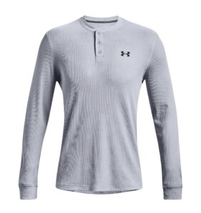 under armour men's ua waffle henley shirt long sleeve (mod gray/black - 011, medium)