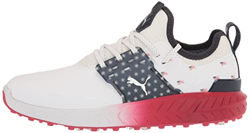 PUMA Golf Men's Ignite Articulate Volition Golf Shoe, Puma White-Puma Silver-Ski Patrol, 10.5