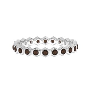 MOONEYE Full Eternity Ring! 925 Sterling Silver Round Smoky Quartz Gemstone Hexagonal Women Wedding Band