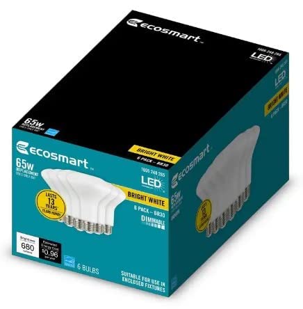 LED TECHNOLOGY EcoSmart 65-Watt Equivalent BR30 Dimmable LED Light Bulb Bright White (12-Pack), 12 Count (Pack of 1)