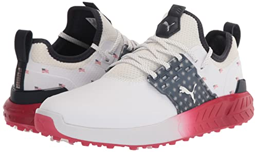 PUMA Golf Men's Ignite Articulate Volition Golf Shoe, Puma White-Puma Silver-Ski Patrol, 10.5