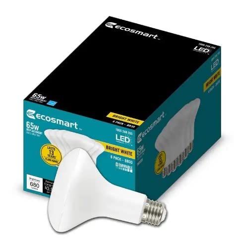 LED TECHNOLOGY EcoSmart 65-Watt Equivalent BR30 Dimmable LED Light Bulb Bright White (12-Pack), 12 Count (Pack of 1)