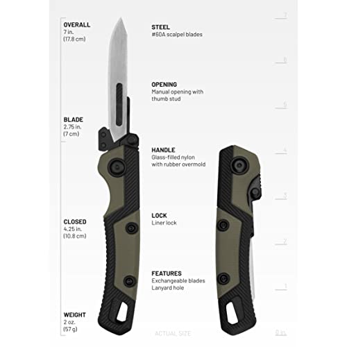 Kershaw Lonerock RBK2, New Skinning and Caping Folding Knife, 2.8 inch Replaceable Surgical Blades, Includes Sheath and Extra Handle