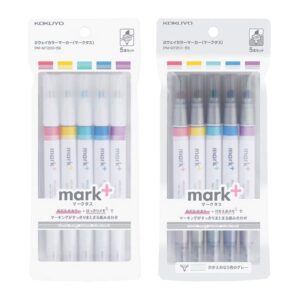 kokuyo japan mark + two way color marker 10 pack color type pm-mt200-5s & gray type pm-mt201-5s with kanji love sticker, multicolor, 2.55 x 1.18 x 5.59 in