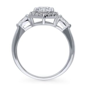 BERRICLE Sterling Silver 3-Stone Wedding Engagement Rings Round Cubic Zirconia CZ Hexagon Ring for Women, Rhodium Plated Size 7