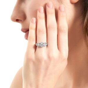 BERRICLE Sterling Silver Woven Wedding Engagement Rings Cubic Zirconia CZ 3-Stone Promise Ring for Women, Rhodium Plated Size 4