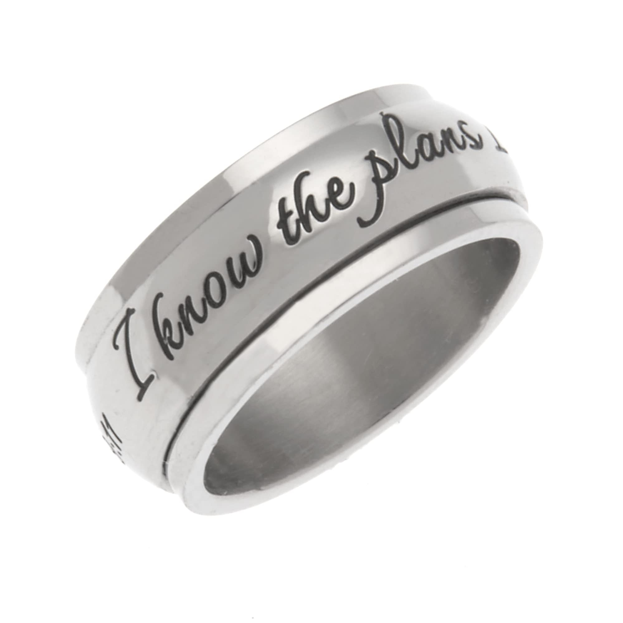 Beads & Pearls Jewelry 8mm Stainless Steel Women's Men's Inspirational Spinner Ring - for I Know The Plans Have You Jeremiah 29:11 Religious Fashion Jewelry, Anxiety Stress Relief, Size 9, Silver