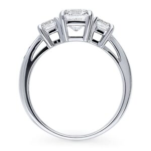 BERRICLE Sterling Silver 3-Stone Wedding Engagement Rings Asscher Cut Cubic Zirconia CZ Promise Ring for Women, Rhodium Plated Size 7