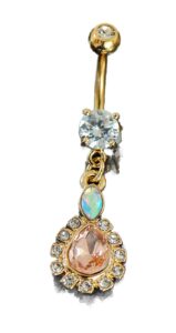 14k gold plated cz rounded teardrop center dangling navel belly button ring 14g