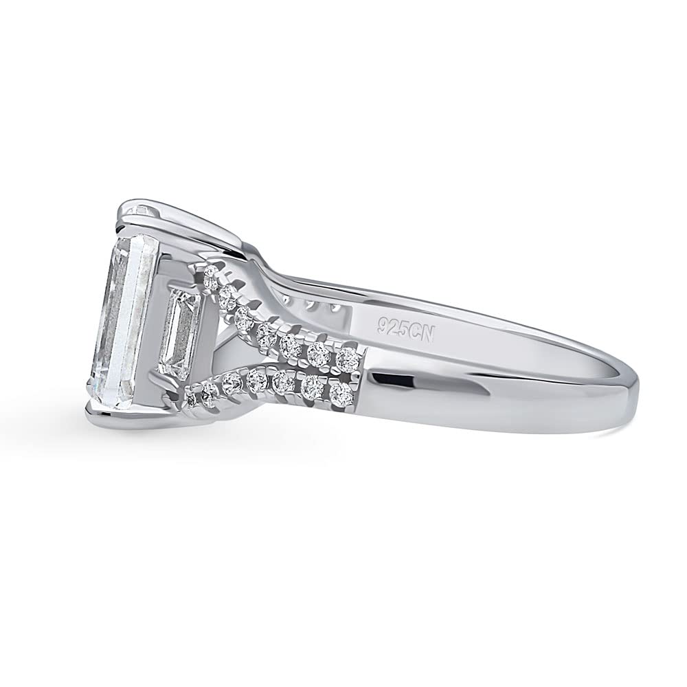 BERRICLE Sterling Silver Solitaire Wedding Engagement Rings 2.6 Carat Step Emerald Cut Cubic Zirconia CZ Split Shank Ring for Women, Rhodium Plated Size 6