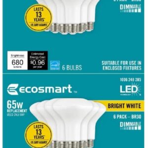 LED TECHNOLOGY EcoSmart 65-Watt Equivalent BR30 Dimmable LED Light Bulb Bright White (12-Pack), 12 Count (Pack of 1)