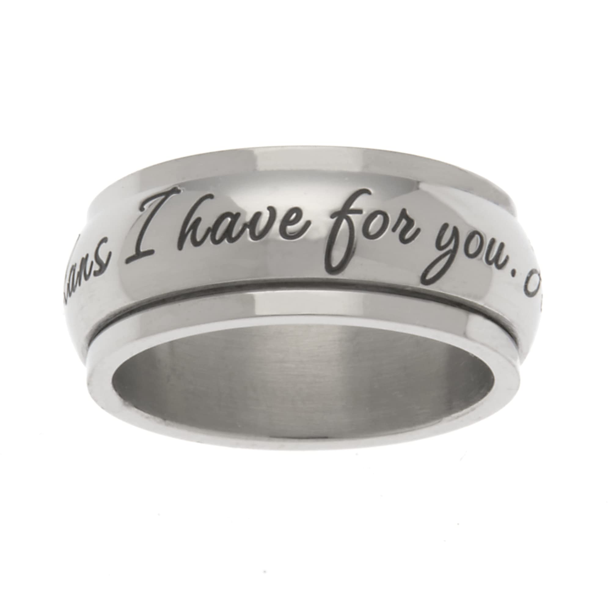 Beads & Pearls Jewelry 8mm Stainless Steel Women's Men's Inspirational Spinner Ring - for I Know The Plans Have You Jeremiah 29:11 Religious Fashion Jewelry, Anxiety Stress Relief, Size 9, Silver