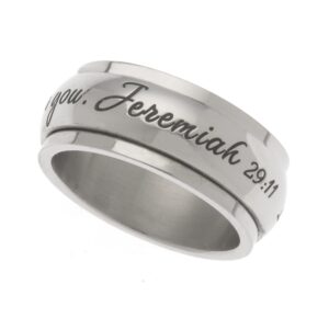 Beads & Pearls Jewelry 8mm Stainless Steel Women's Men's Inspirational Spinner Ring - for I Know The Plans Have You Jeremiah 29:11 Religious Fashion Jewelry, Anxiety Stress Relief, Size 9, Silver