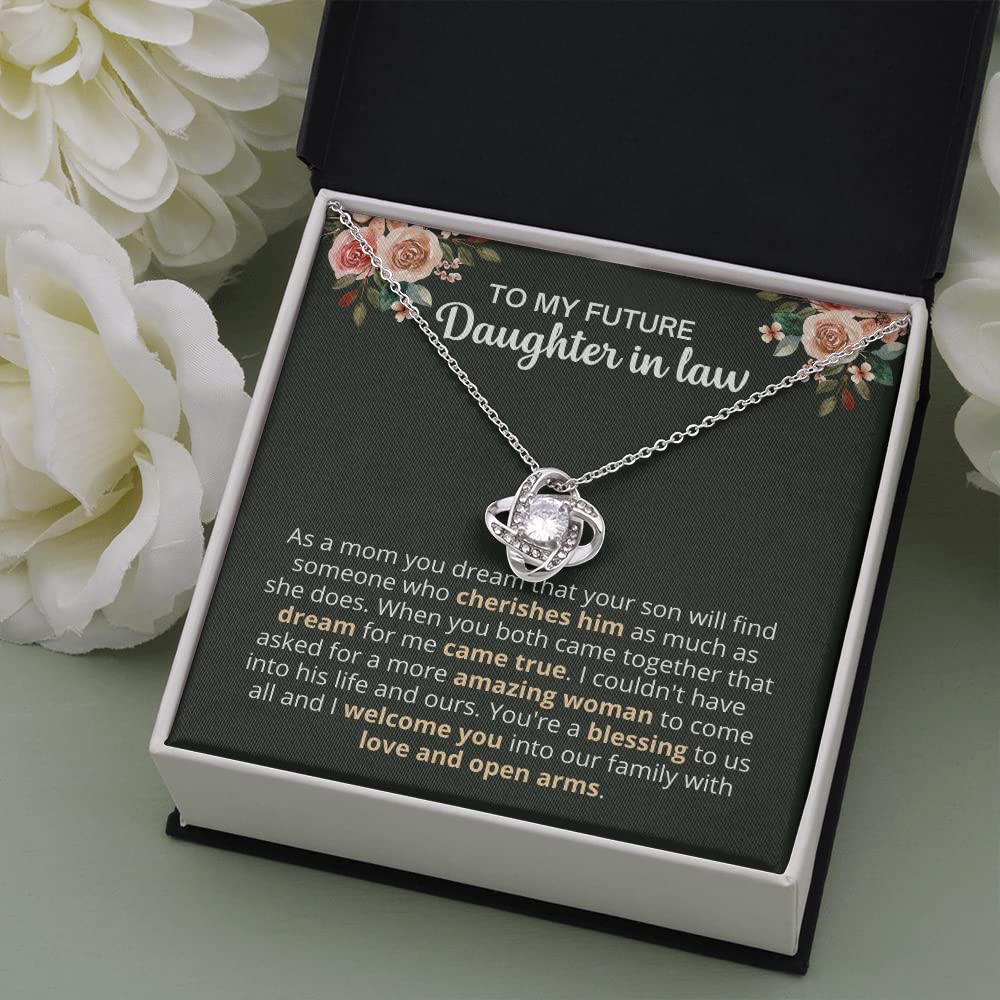 Future Daughter in Law Love Knot Necklace Two Toned Box