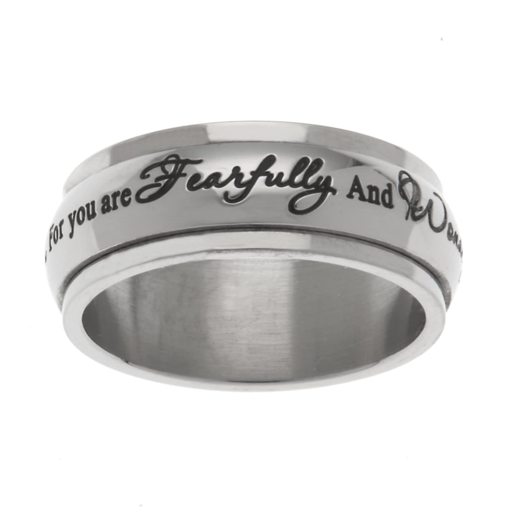 Beads & Pearls Jewelry 8mm Stainless Steel Women's Men's Inspirational Spinner Ring - You are Fearfully and Wonderfully Made, Psalm 139:14 Religious Christian Ring & Gifts