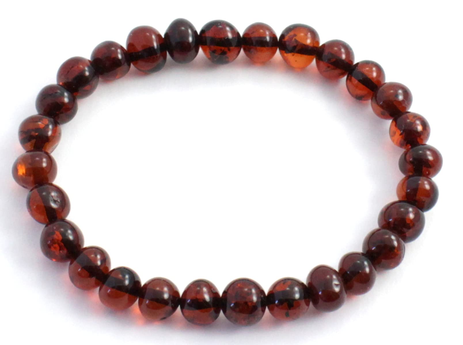 TipTopEco Baltic Amber Adult Stretch Bracelet for Men or Women - 6.3 Inches Long - Polished Beads (Cherry, 6.3 inches)