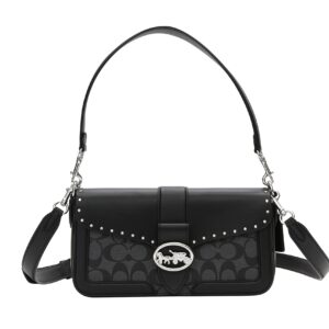 Coach Womens Georgie Shoulder Bag (Colorblock - Rivets - Graphite - Black)