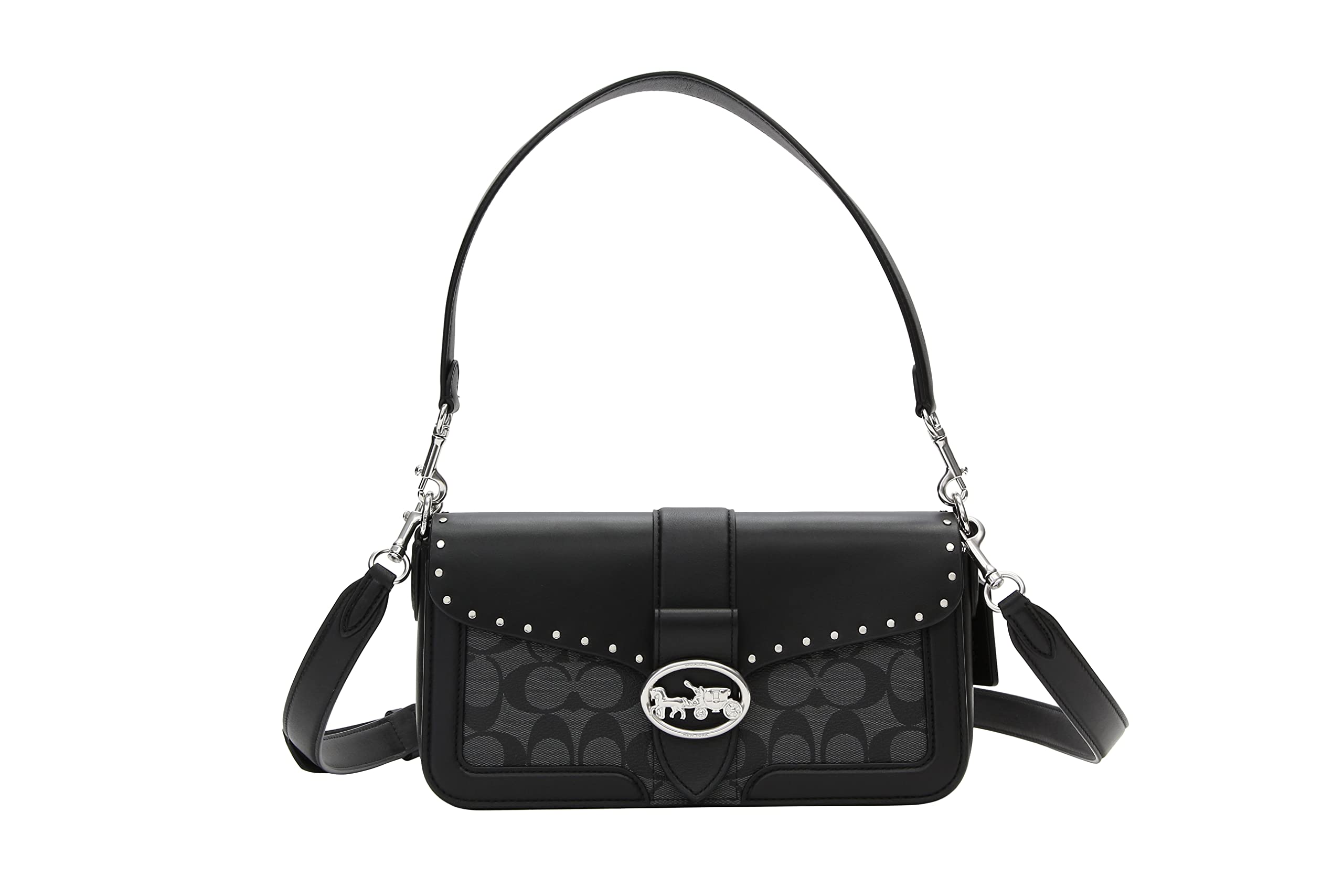 Coach Womens Georgie Shoulder Bag (Colorblock - Rivets - Graphite - Black)