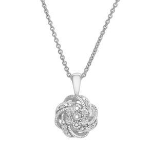 timeless love diamond accent love knot shaped pendant set in sterling silver, necklace with 18" chain, dainty jewelry for women, luxury fashion pendant necklaces for women