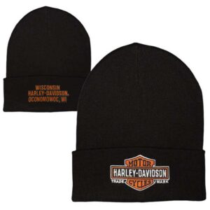 Harley-Davidson Men's Timeless Bar & Shield Logo Embroidered Cuffed Beanie Hat Black