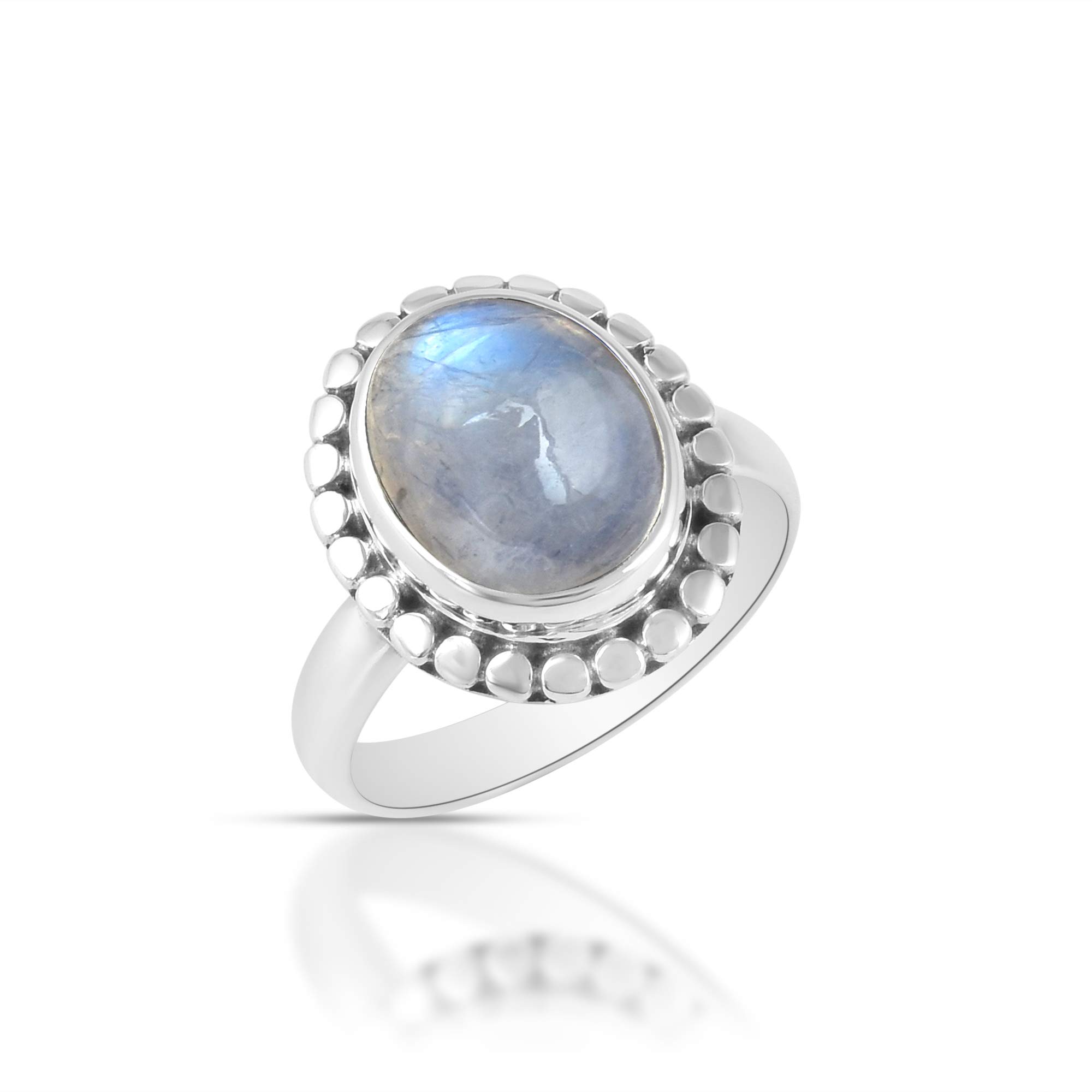 Sechi By Siblings Rainbow Moonstone Designer 925 Sterling Silver Engagement Ring Jewelry for Women