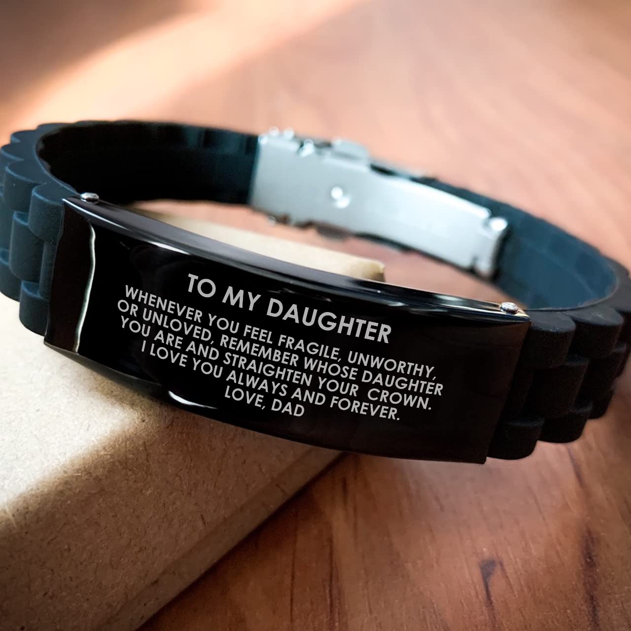 To My Daughter Bracelet from Dad – Exquisite Daughter Gifts From Dad Dad Daughter Bracelet in Black – Sentimental Bracelet To My Daughter From Daddy – Durable and LongLasting – Adjustable Fit, S,