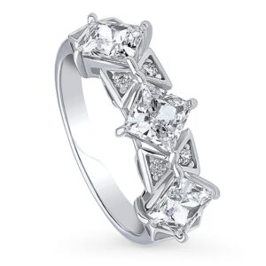 berricle sterling silver 3-stone princess cut cubic zirconia cz statement art deco fashion ring for women, rhodium plated size 8