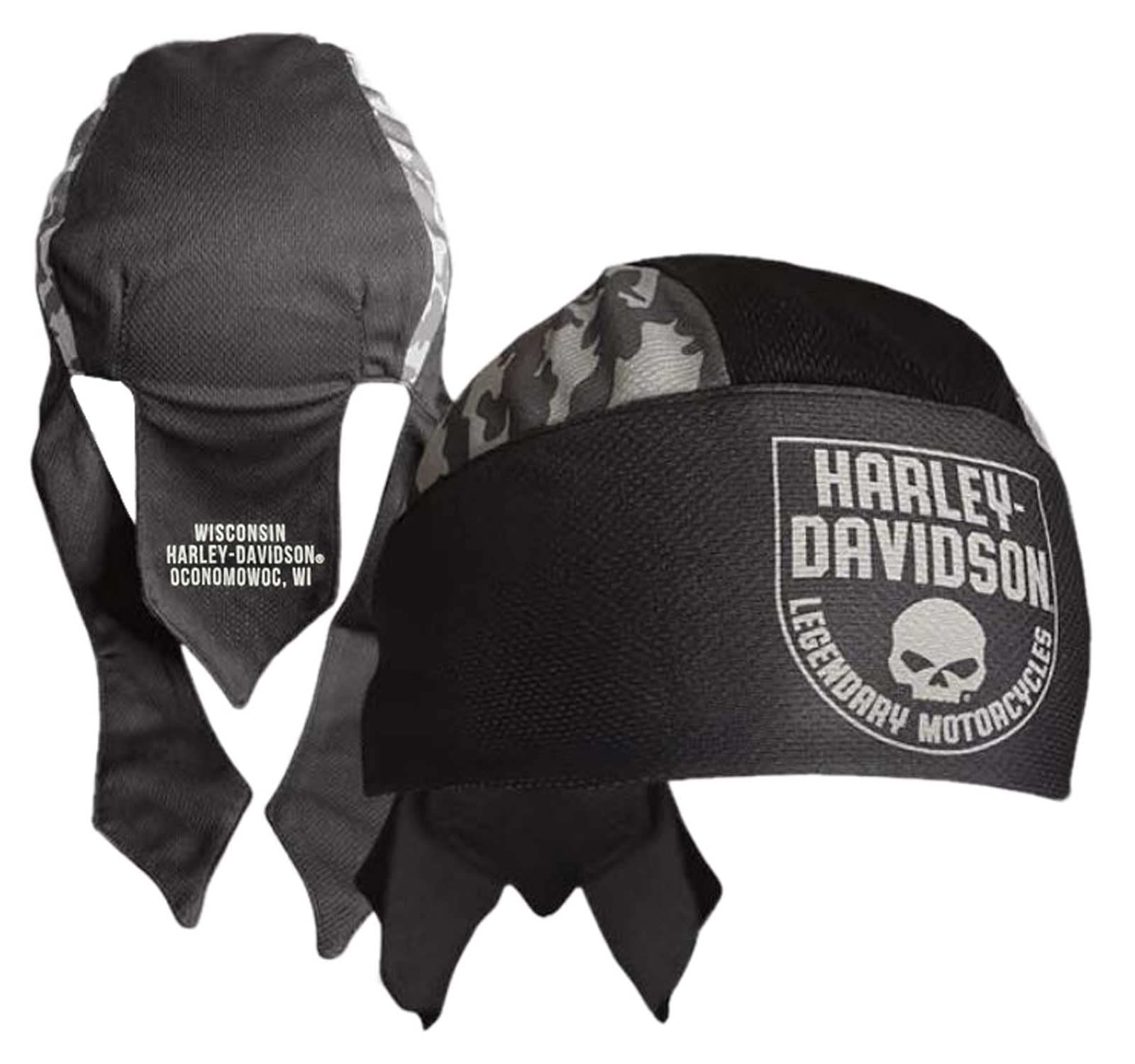 Harley-Davidson Men's Camo Willie G Skull Polyester One Size Headwrap - Black